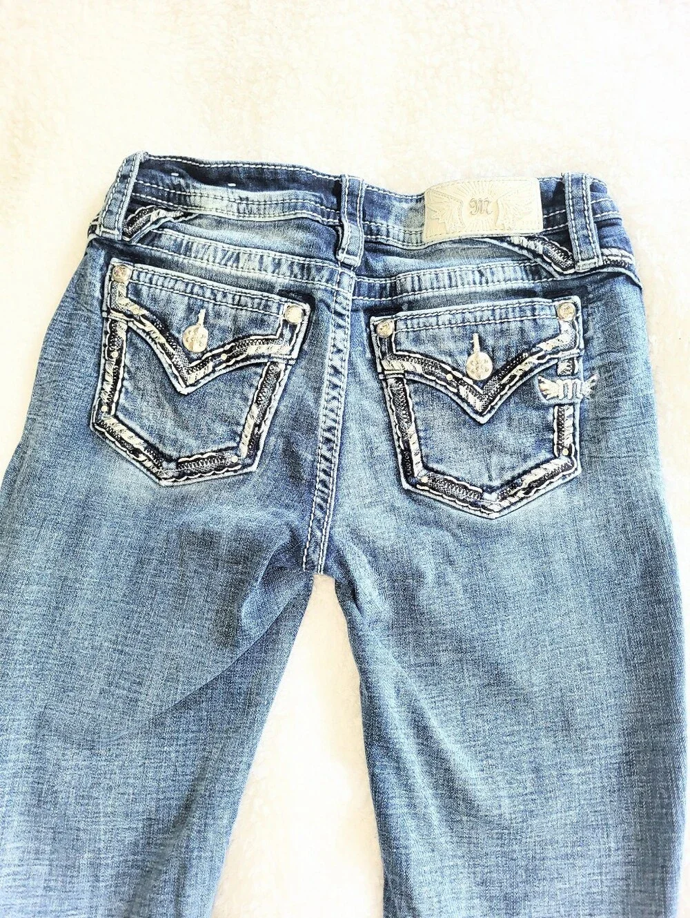 NWOT Miss Me Y2K Style Low Rise Boot Cut Selvedge Premium Denim Jeans Size 26 - Picture 8 of 16